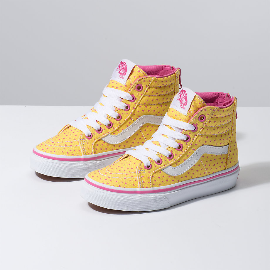 Vans Kiz Çocuk Spor Ayakkabı Hand Drawn Hearts Sk8-Hi Zip Altın/Beyaz | 61898-772